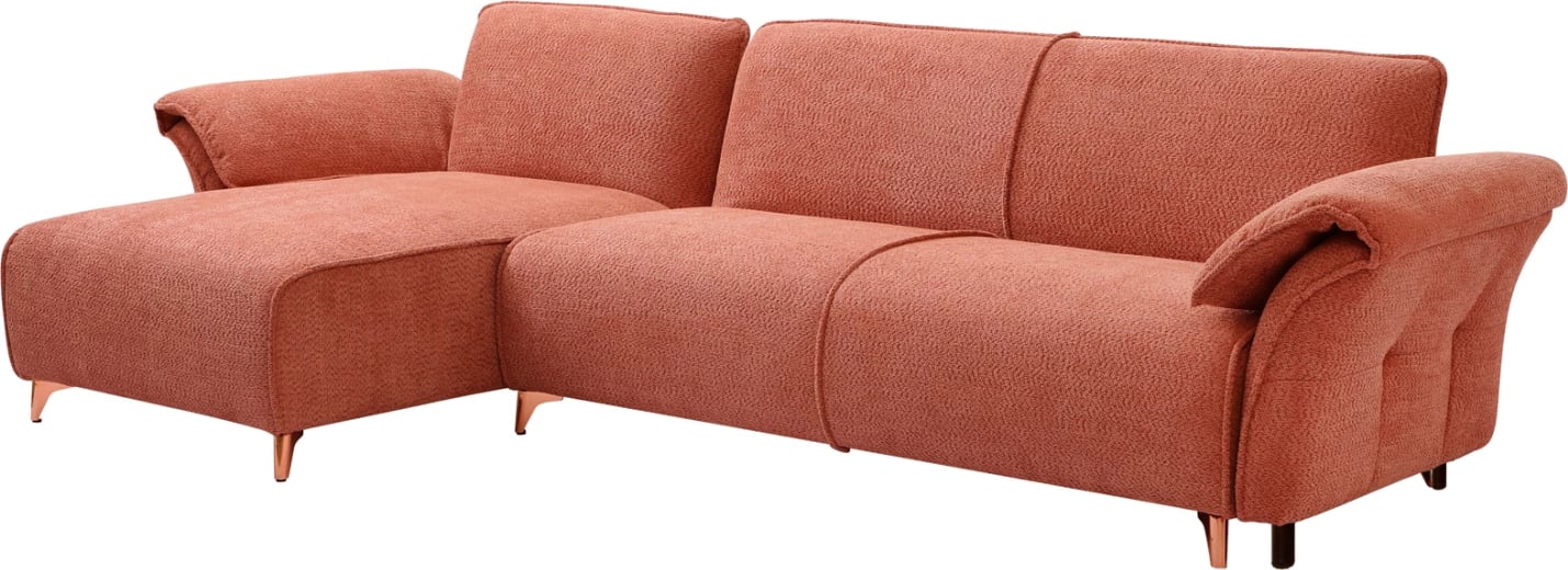 Divan qoshe i kthyeshëm MAILO FH6071.04, pëlhurë portokalli, këmbë metalike, 300x150x80H cm