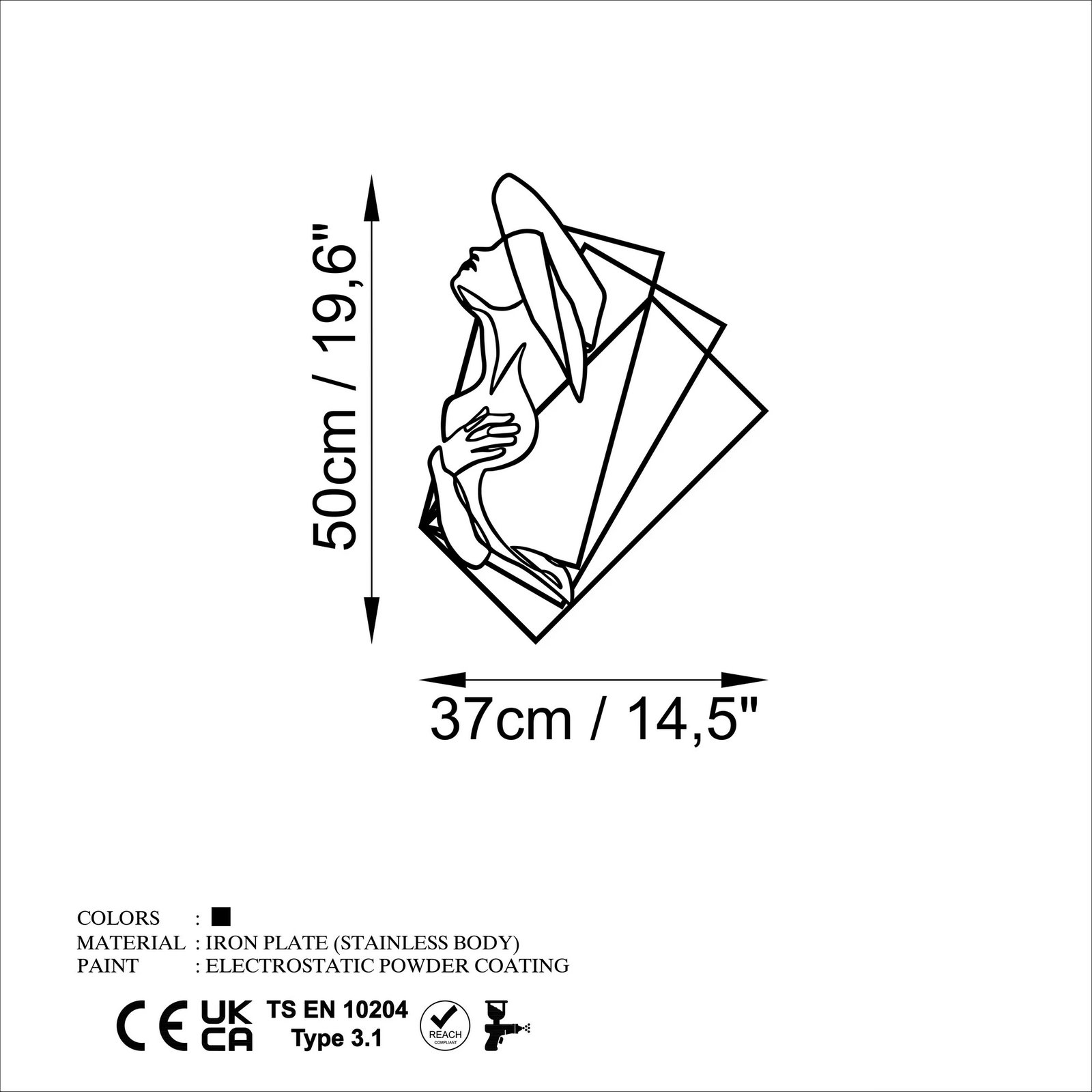 Aksesor dekorativ metalik për mur, Wallity, grua 1 - M