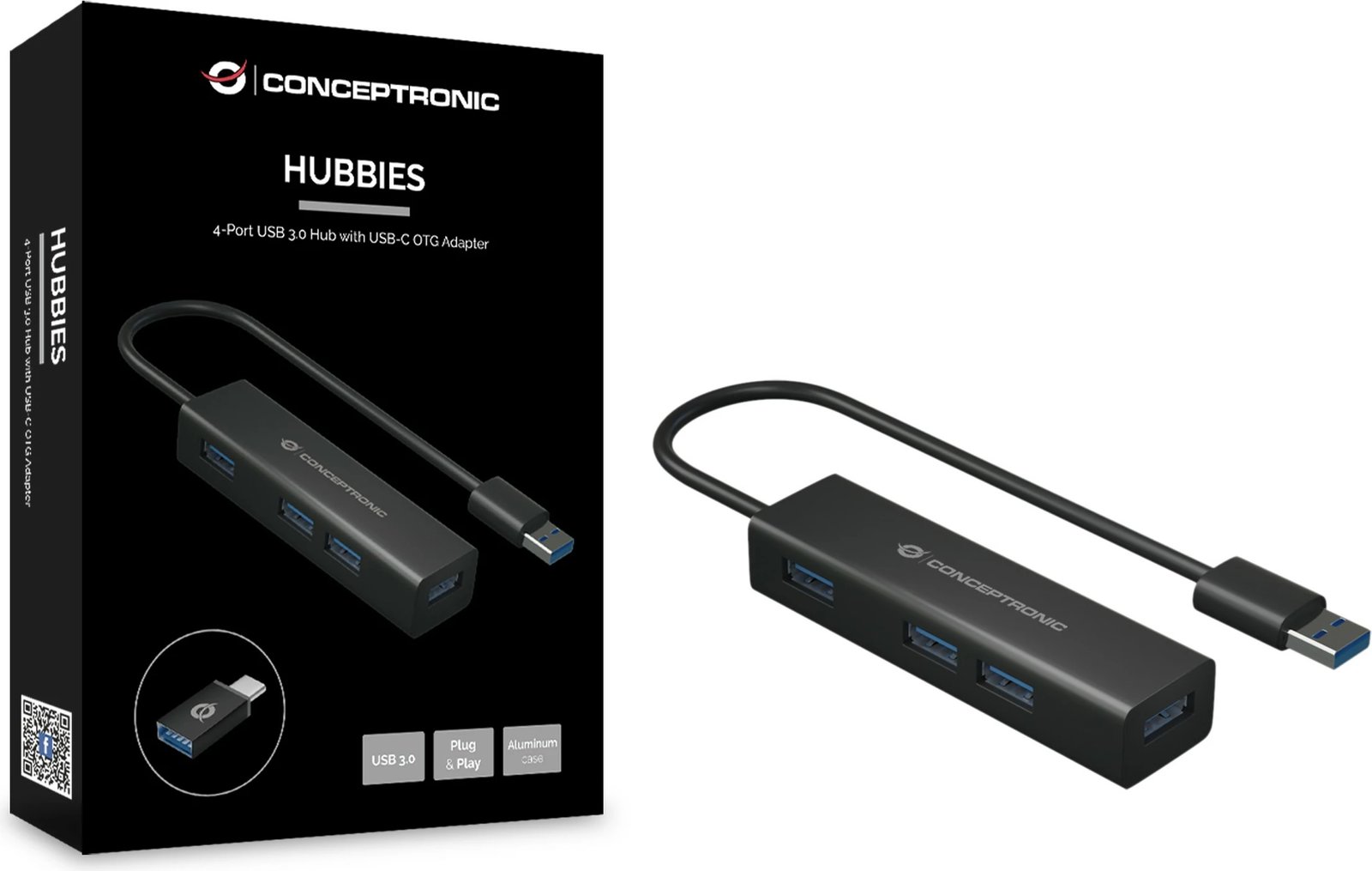 USB hub Conceptronic 4 porta, USB-A 3.0/C, i zi