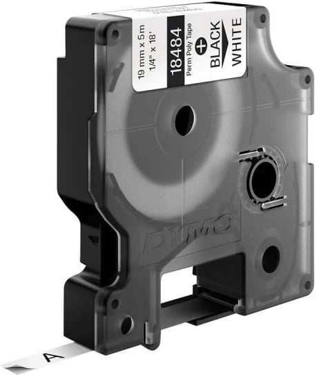 Shirit etiketimi, Dymo, 18484 (S0718220), vinyl i qëndrueshëm, sipërfaqe me shkëlqim, zi mbi të bardhë