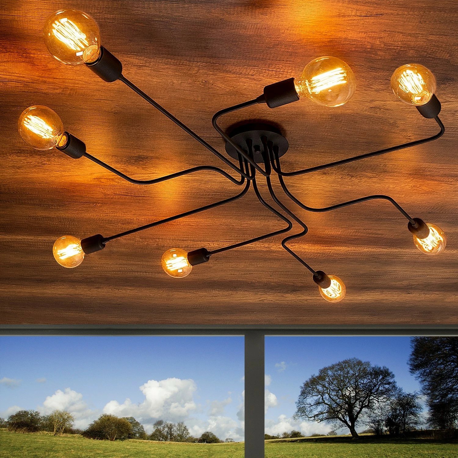 Llambë tavani moderne, ngjyrë e zezë, Truva N-698