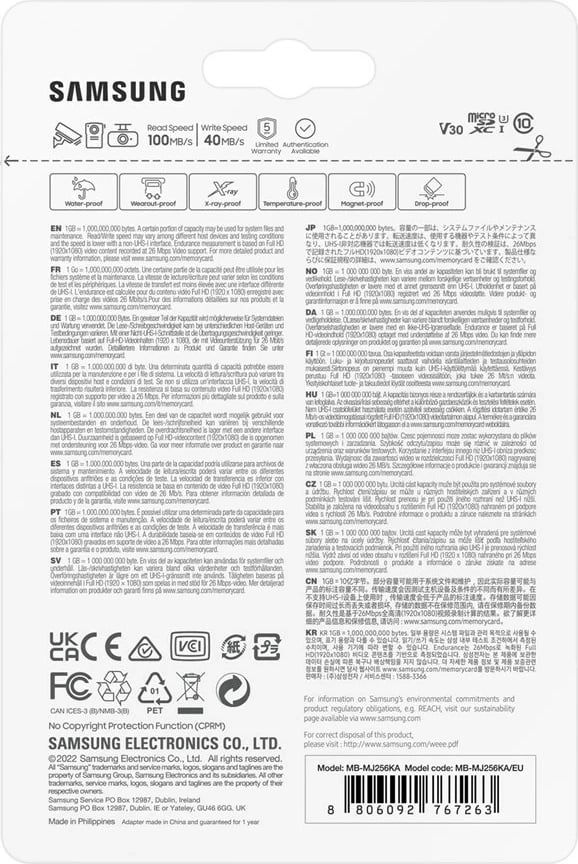 Kartelë memorie Samsung PRO Endurance, 256 GB, microSDXC, e bardhë