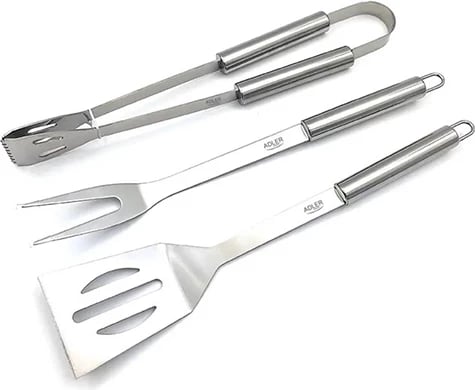 Set vegla grilli, Adler AD 6730, çelik inox 420 me doreza 410, 3 pjesë me etui, argjendtë
