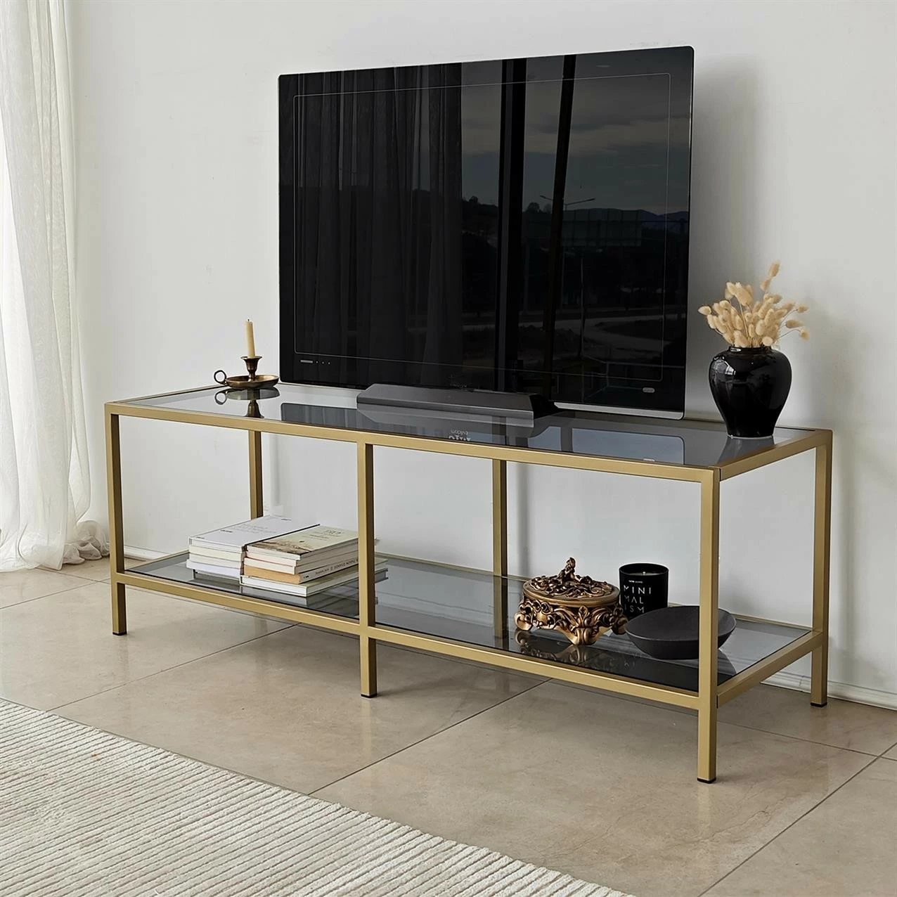 Komodë TV Hanah Home, Basic, gri e errët, ar