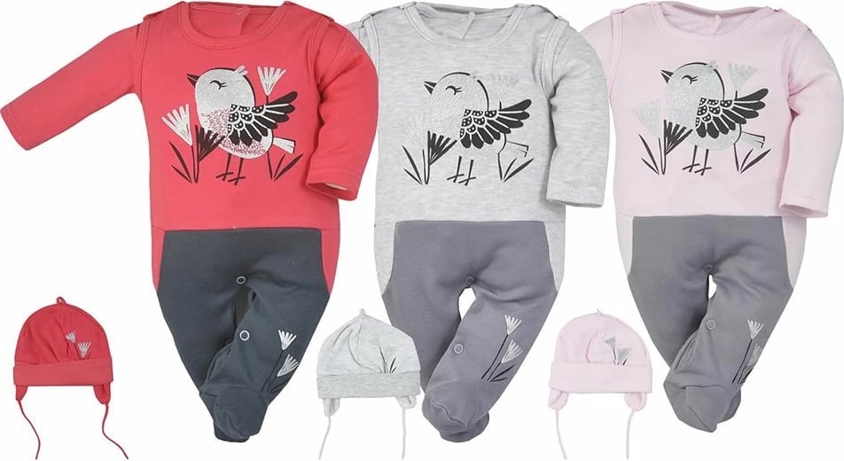 Set 3-pjesësh bebe, KOALA Birdy, 100% pambuk, madhësia 80 (9-12m), gri