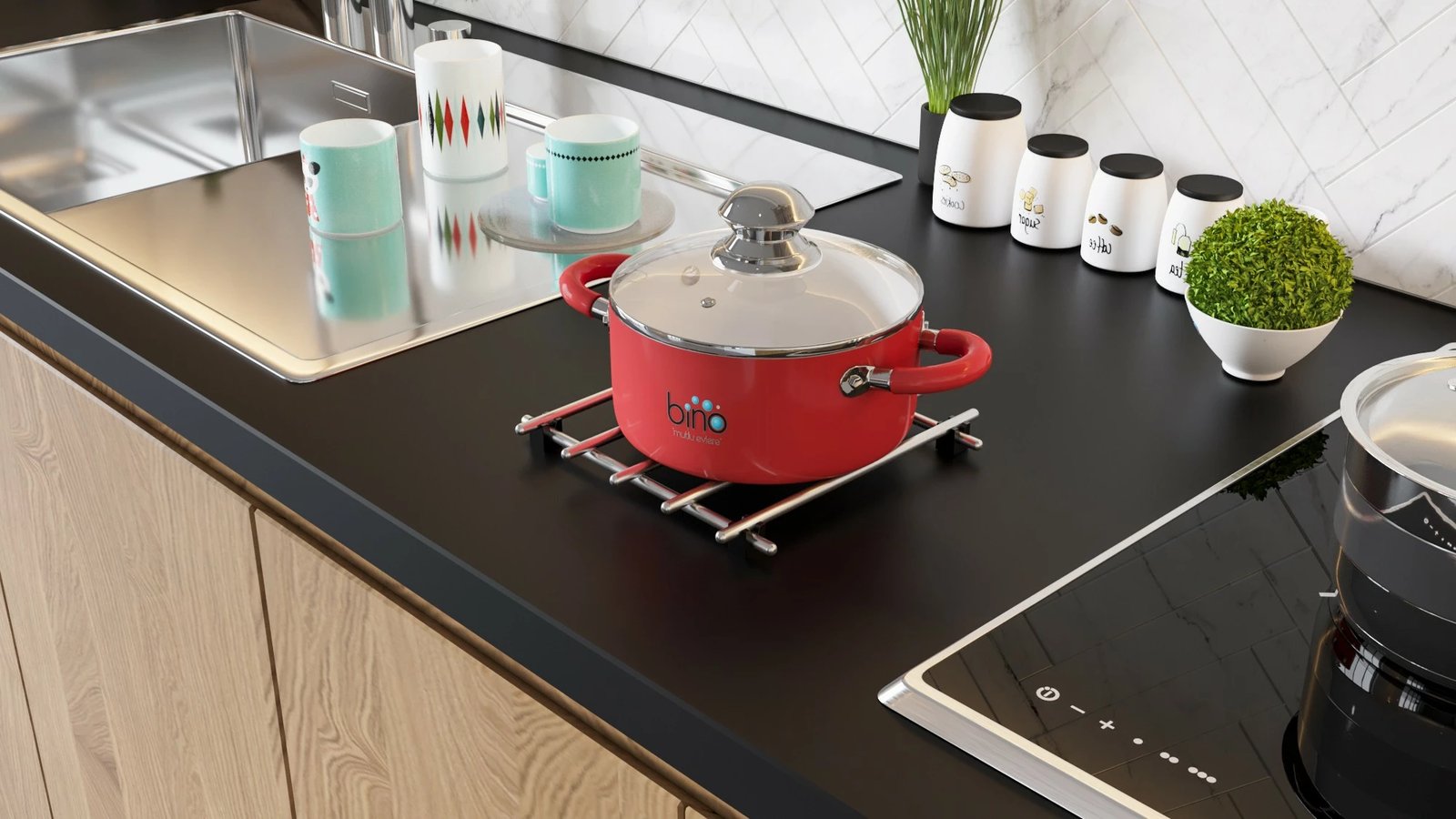 Tezgah koruyes metalik, krom, Aberto Design, 2x20x20cm