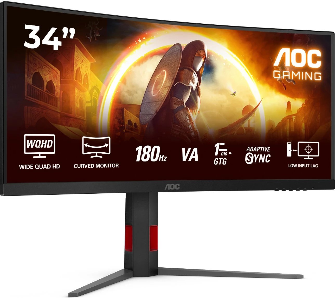 Monitor gaming AOC CU34G4, 34 inç, 180Hz, WQHD, i zi/kuq