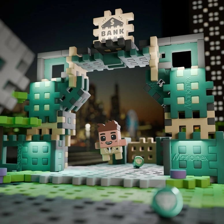 Set lodrash ndërtimi Marioinex Mini Waffle City Bank Heist, 148 pjesë, shumëngjyrëshe