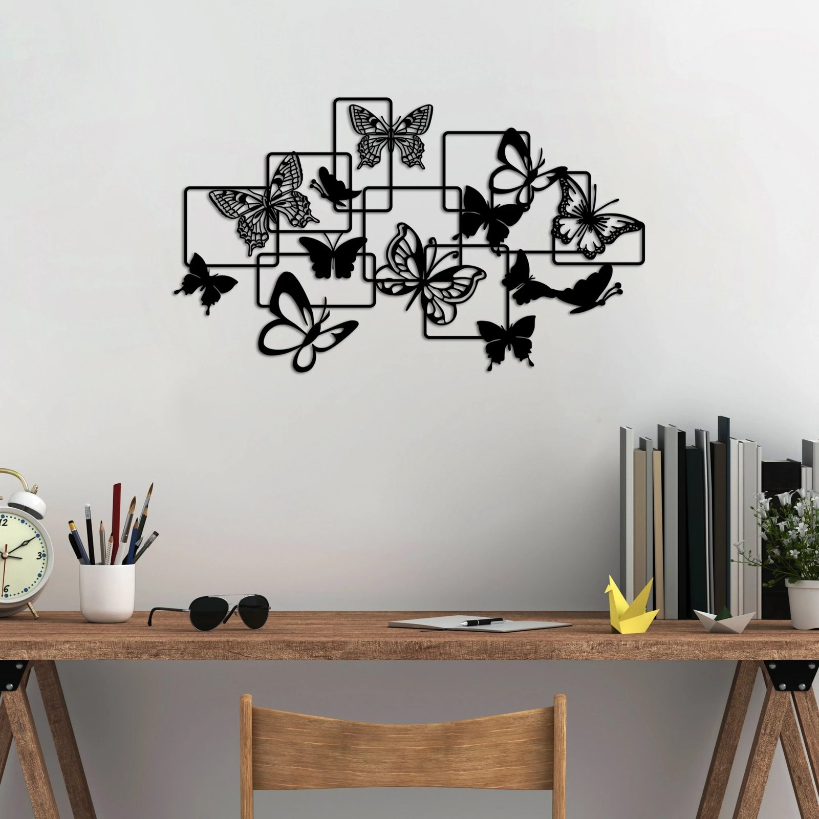 Aksesor muri dekorativ metalik, flutura, Wallity, i zi, 70x40cm