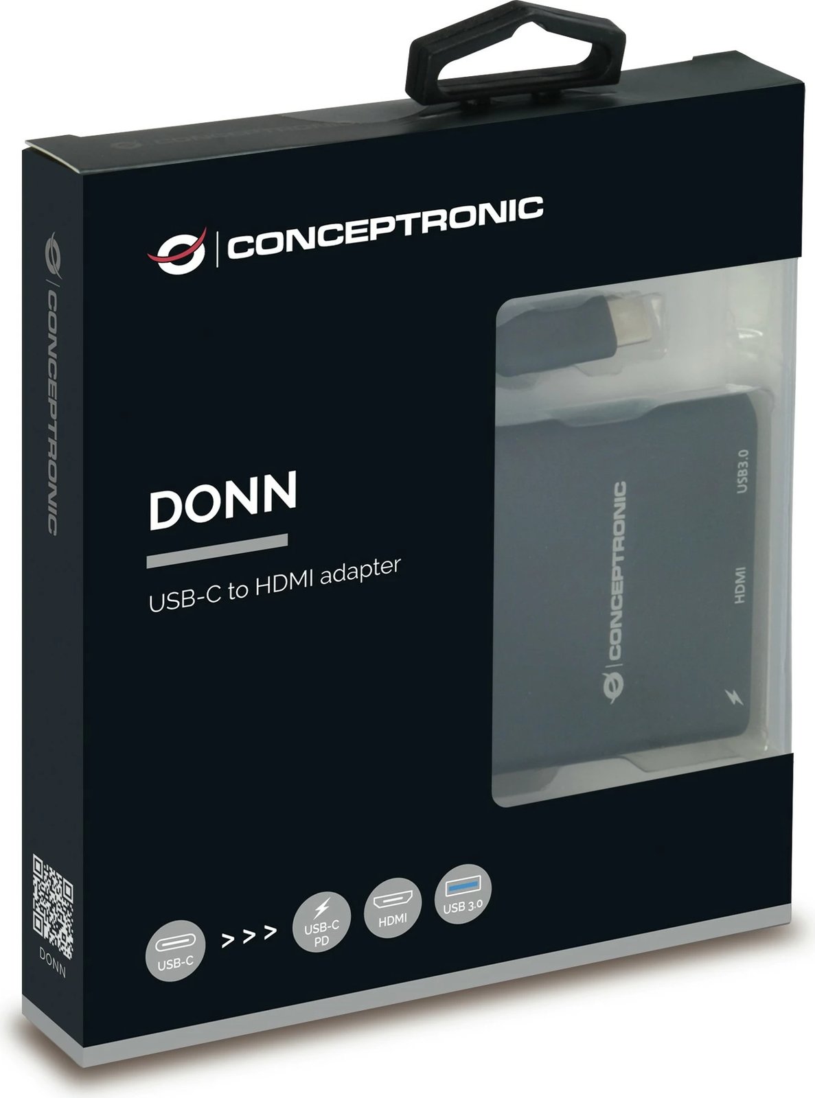Dock Conceptronic 3-1 USB-C në HDMI/USB-A/60WPD 15cm, zi