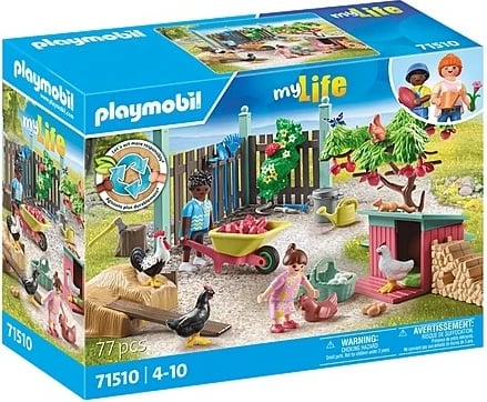 Set lodrash Playmobil My Life 71510, fermë e vogël me pula, 77 pjesë