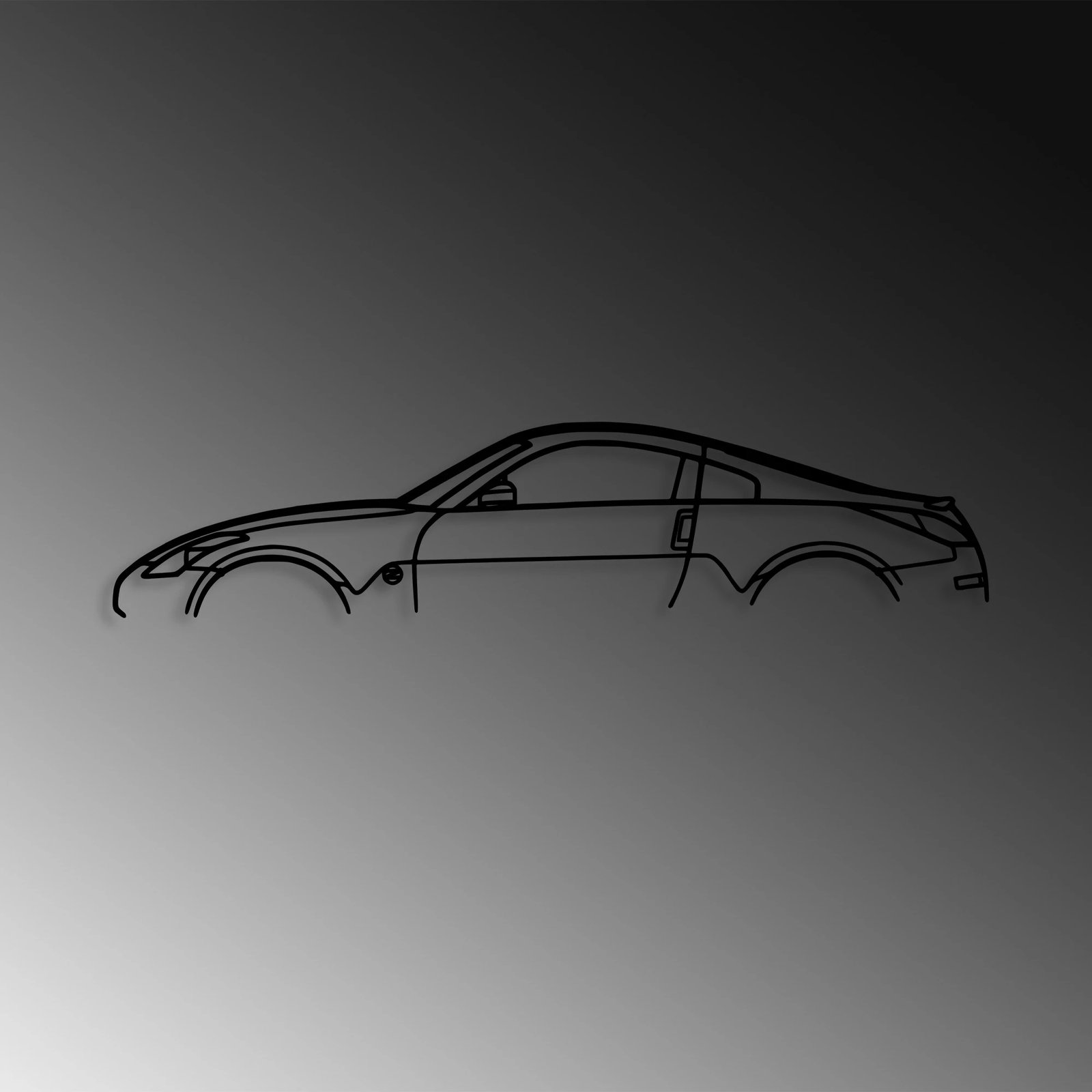 Aksesor dekorativ metalik për mur, silueta Nissan 350Z, ngjyrë e zezë, 70x15cm