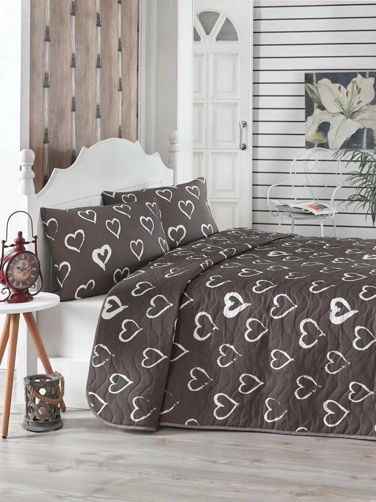 Set mbulesë krevati king, i qepur, ngjyrë kafe-bardhë, L'essentiel, Amaour