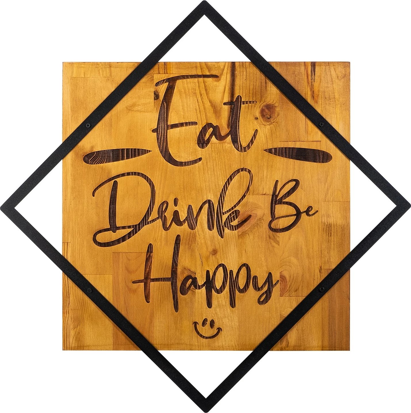 Aksesor dekorativ prej druri për mur, Wallity, ngjyrë arre, Eat, Drink Be, Happy