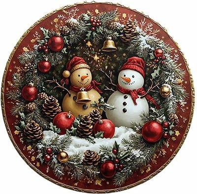 Qilim i rrumbullakët, tematikë Krishtlindjesh, shumëngjyrësh, 80x80cm, Crp-Yrlk26-10