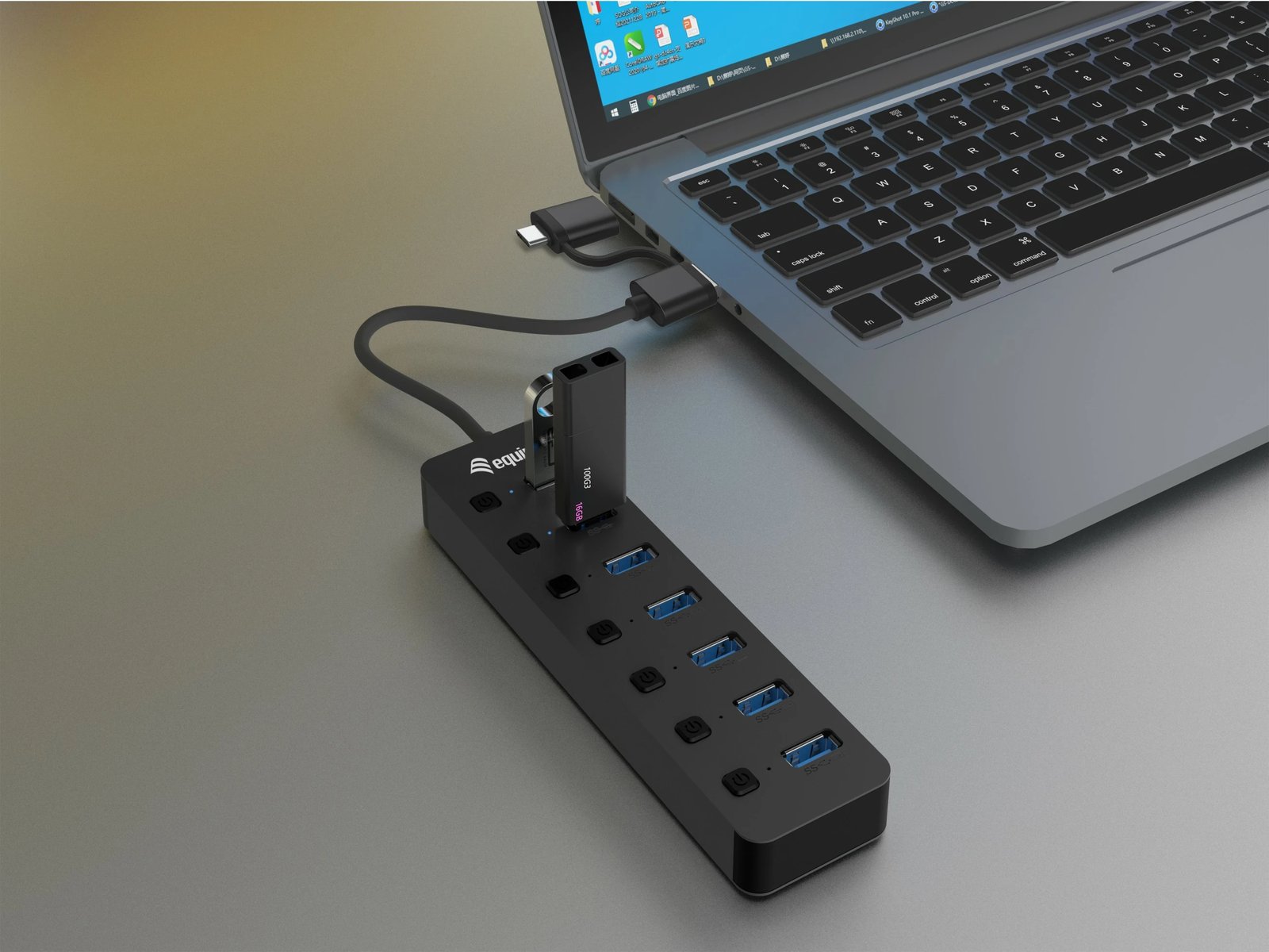 USB hub EQUIP 7 porta USB 3.2 Gen 1, me adapter rryme, i zi
