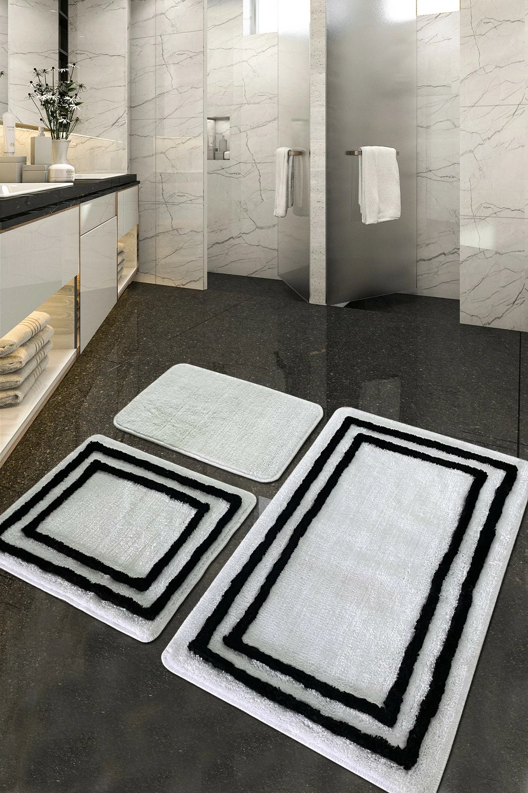 Set tapetash akrilike për banjo, 3 copë, ngjyrë e bardhë, Mijolnir Duplici