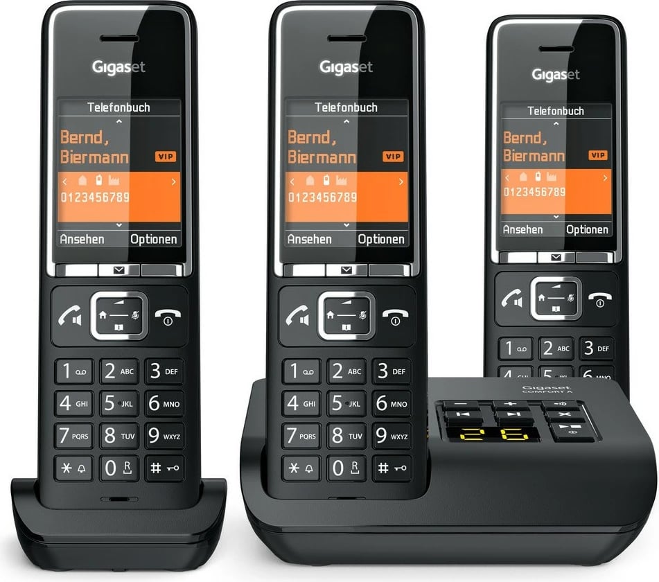 Telefon pa tela Gigaset COMFORT 550A, 3 dorëza, regjistrues automatik, 200 kontakte, i zi Telefon pa tela Gigaset COMFORT 550A, 3 dorëza, regjistrues automatik, 200 kontakte, i zi