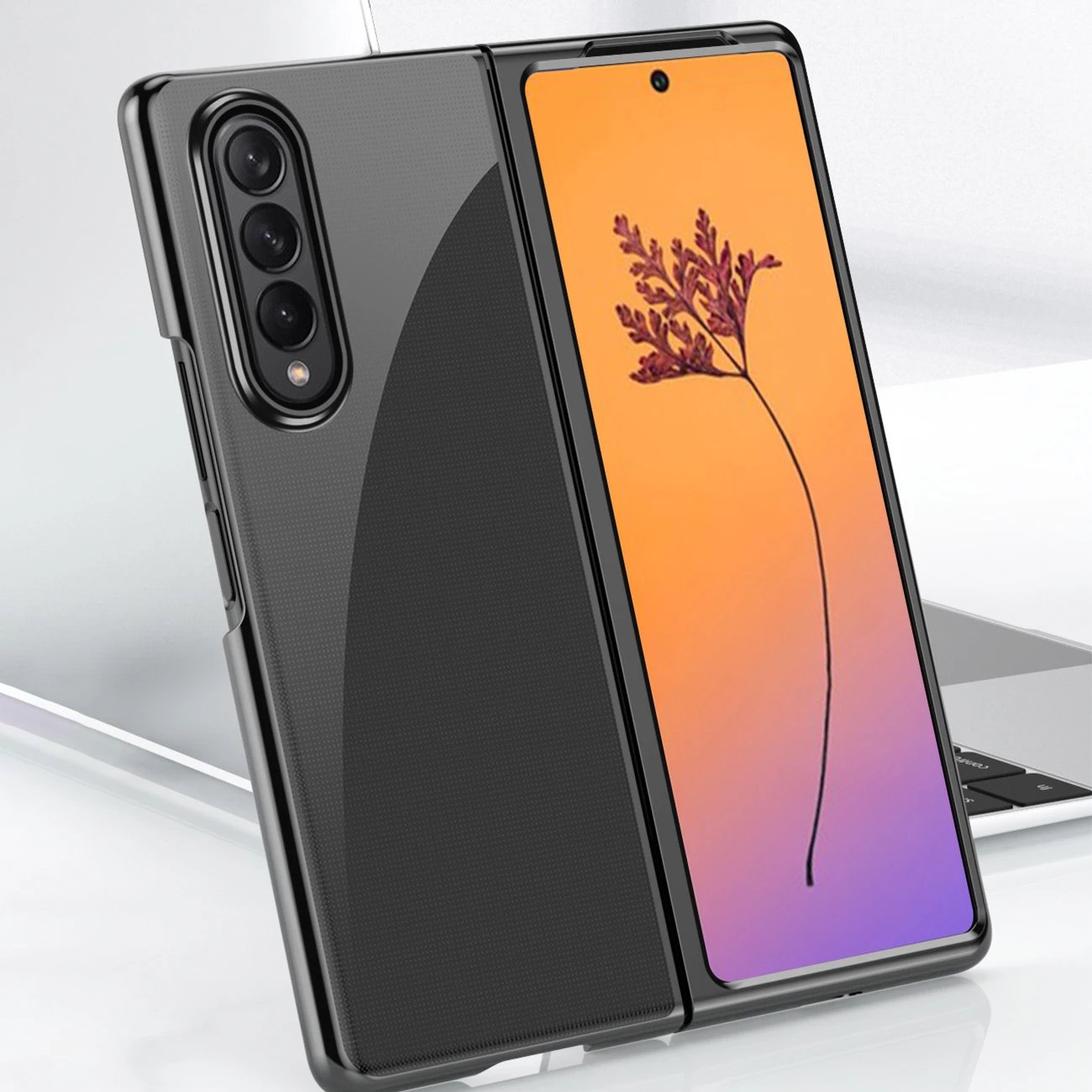 Mbështjellës Hurtel Plating Case për Samsung Galaxy Z Fold 4, kornizë metalike, e zezë
