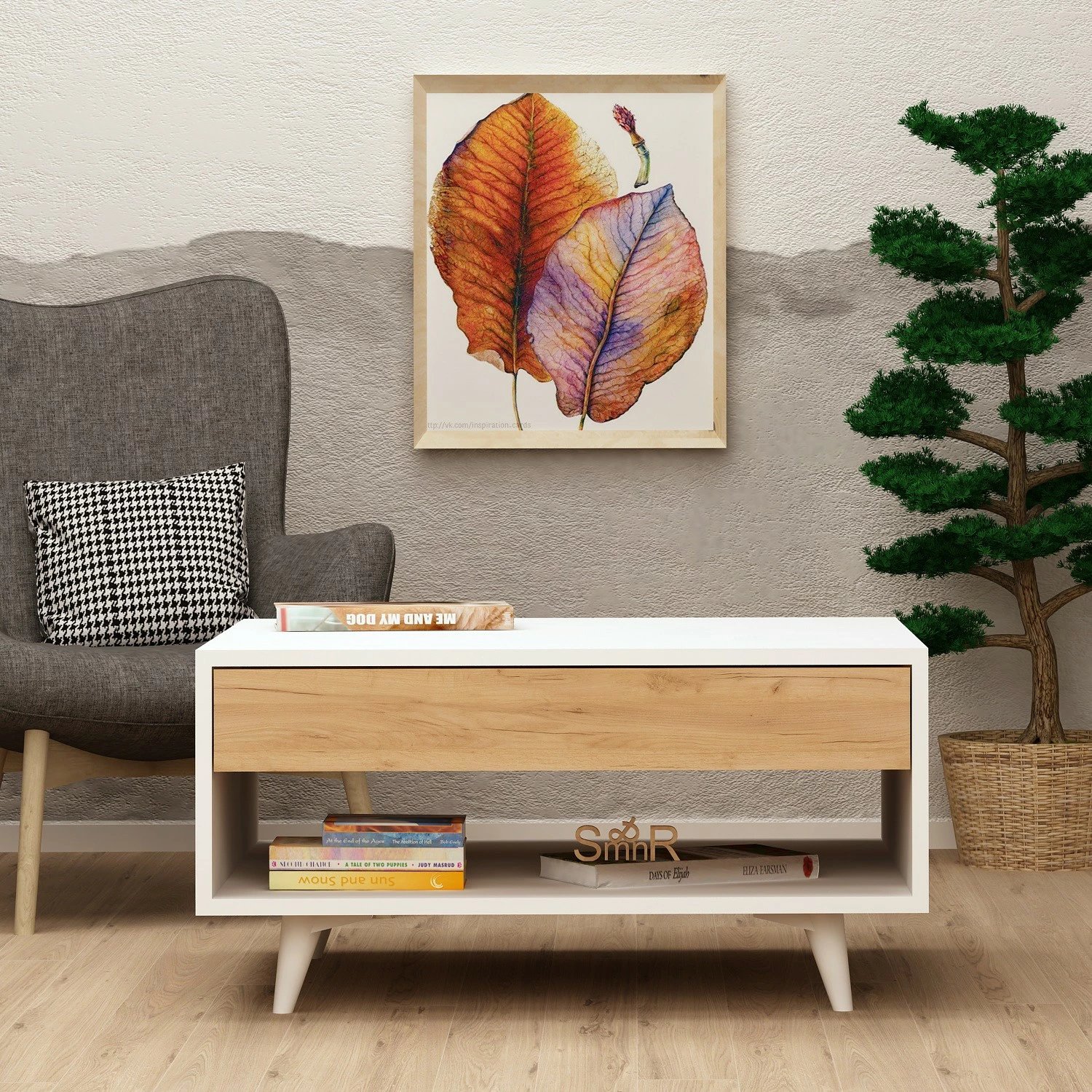 Tavolinë kafeje Hanah Home, Silla, ngjyrë lis dhe e bardhë