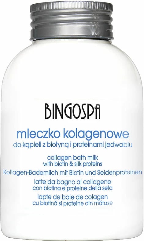 Qumësht për banjë unisex BingoSpa Collagen Milk Bath me Biotin dhe Proteina të Mëndafshit, 500ml
