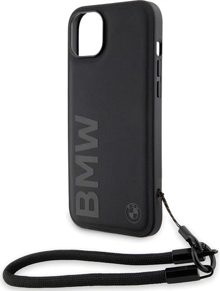 Mbështjellës BMW Signature Leather Wordmark Cord për iPhone 15/14/13, Lëkurë, E zezë