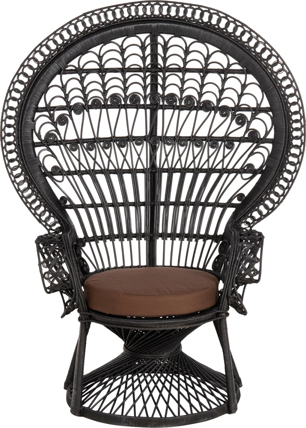 Karrige mbretërore palloi, FH9342.03, rattan, ngjyrë e zezë, jastëk kafe, 114x72x150H cm