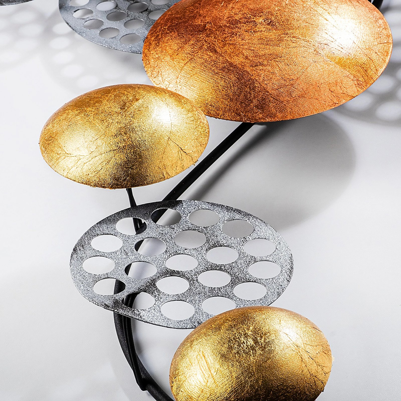 Aksesor dekorativ metalik për mur, Wallity Aurora 2, argjend dhe bakër, 45x82cm