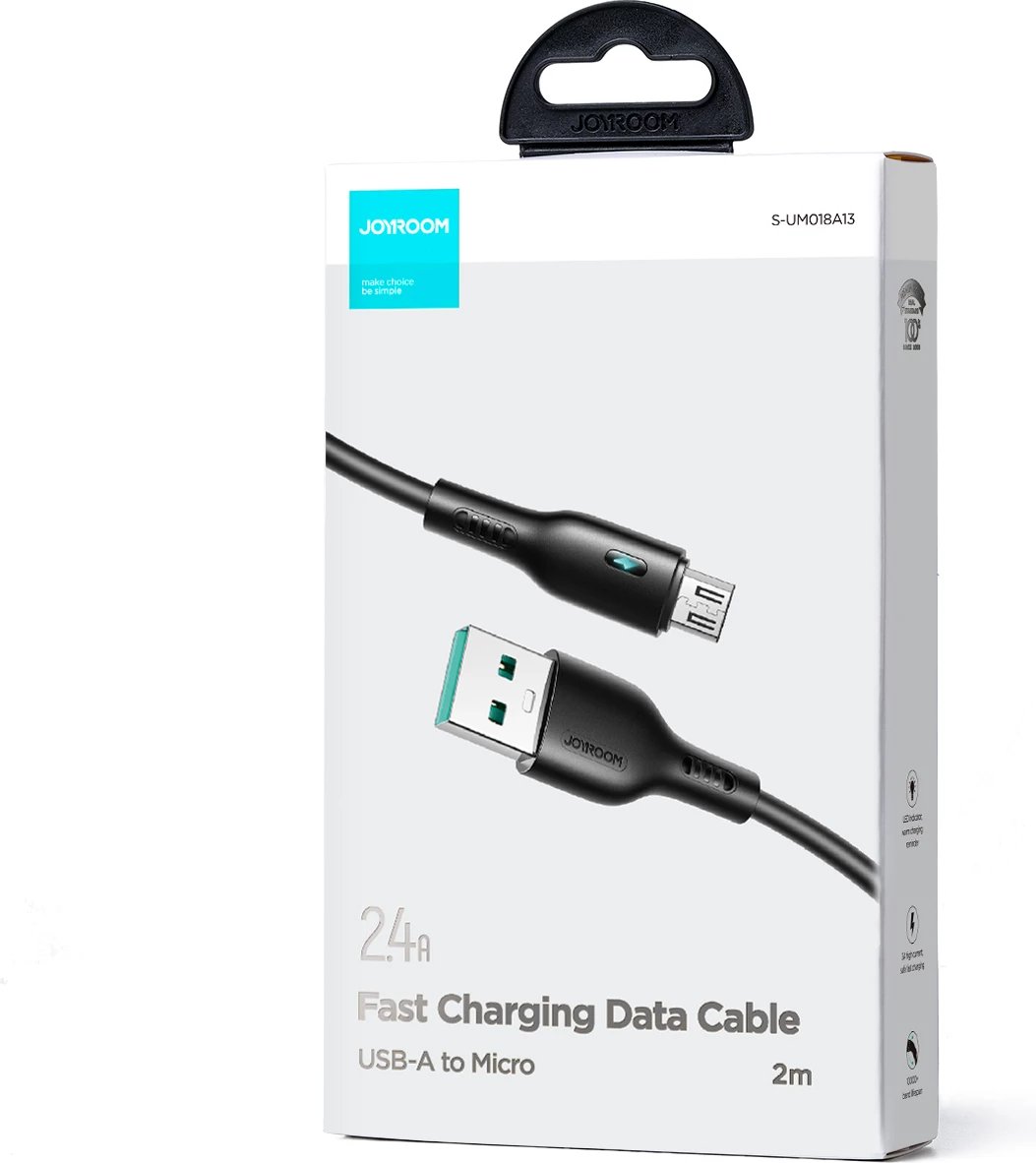 Kabllo Joyroom Premium Series A13, USB-A në micro USB, 2m, 2.4A, e zezë