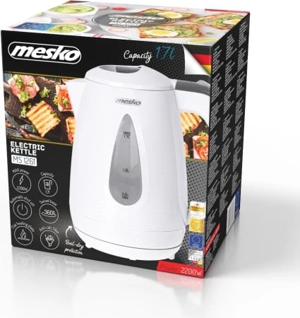 çajnik elektrik, Adler Mesko, MS1261, 1.7 L, 2200W, plastikë, i bardhë/gri