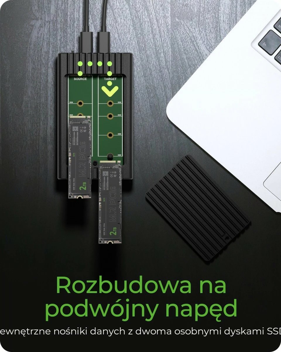 Kasë IcyBox IB-2817MCL-C31 për 2x NVMe SSD, funksion klonimi, e zezë