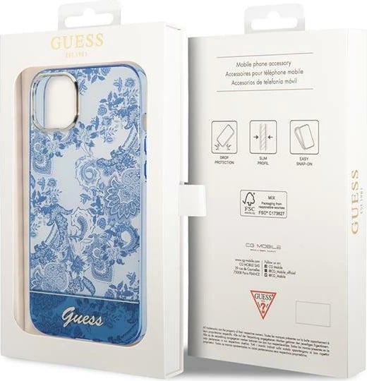 Mbështjellës Guess Porcelain Collection për iPhone 14 Plus 6.7", Kaltër Mbështjellës Guess Porcelain Collection për iPhone 14 Plus 6.7", Kaltër