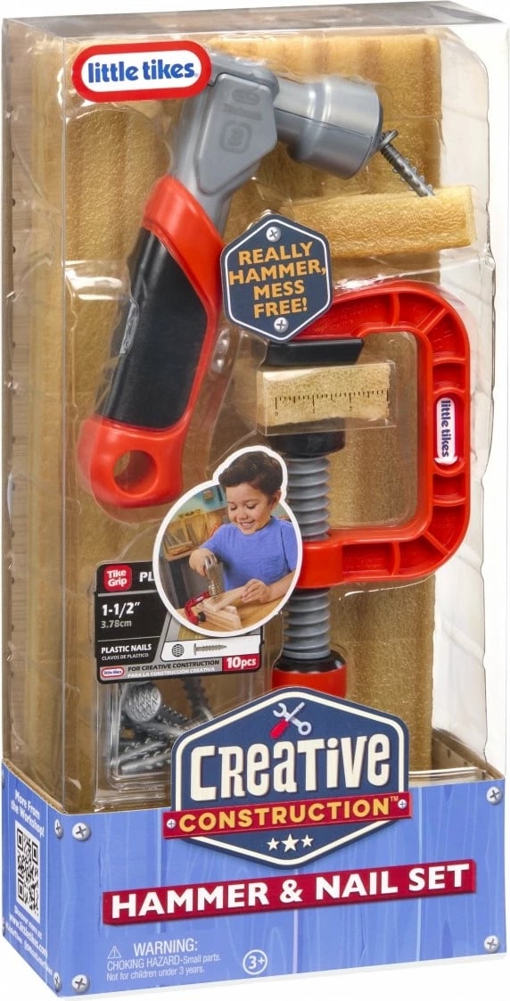 Set ndërtimi kreativ mjetesh për fëmijë, Little Tikes, 643248-EUC, çekiç mengene 10 gozhda copa shkumë dhe plan ndërtimi, 3+ vjeç, shumëngjyrësh, set