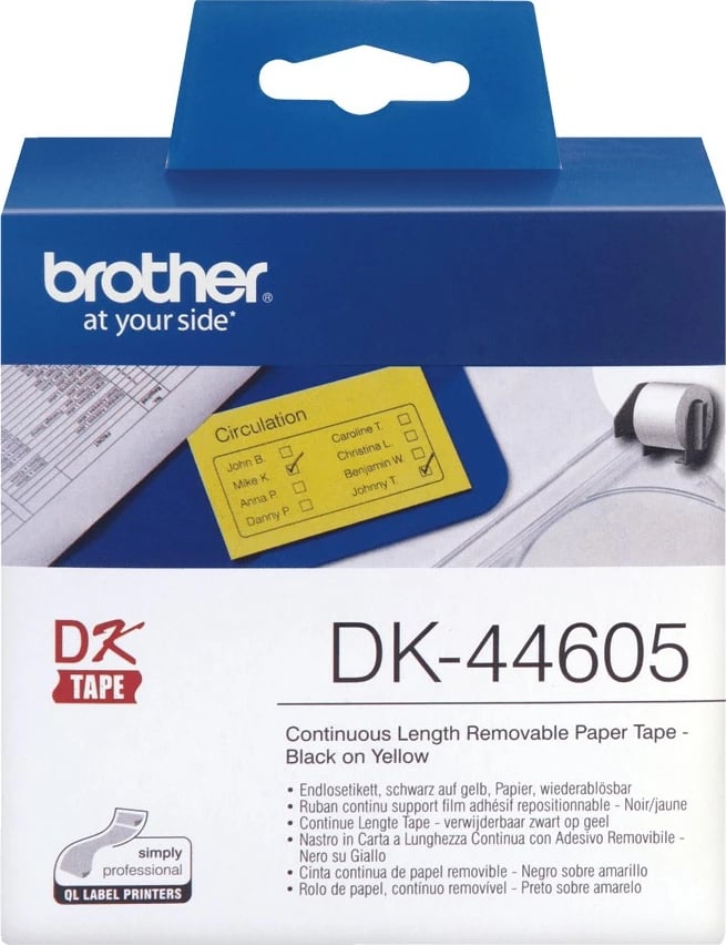 Letër etikete Brother DK-44605, e verdhë, e lëvizshme