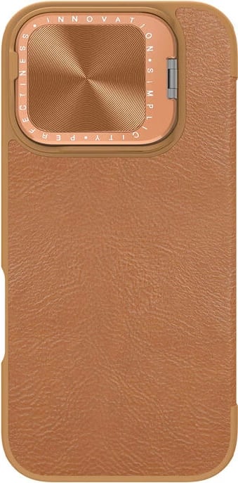 Mbështjellës Nillkin Qin Prop Leather për iPhone 16, lëkurë, kafe