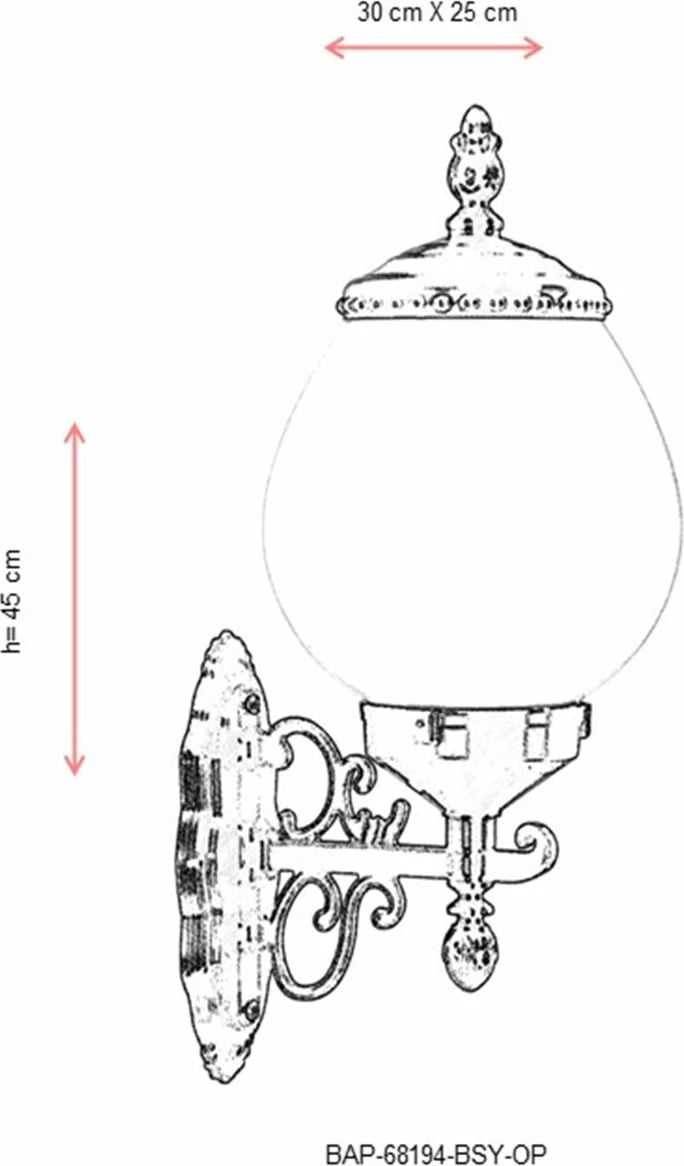 Llambë muri për jashtë Opviq, BAP-68194-BSY-OP, e zezë dhe e bardhë