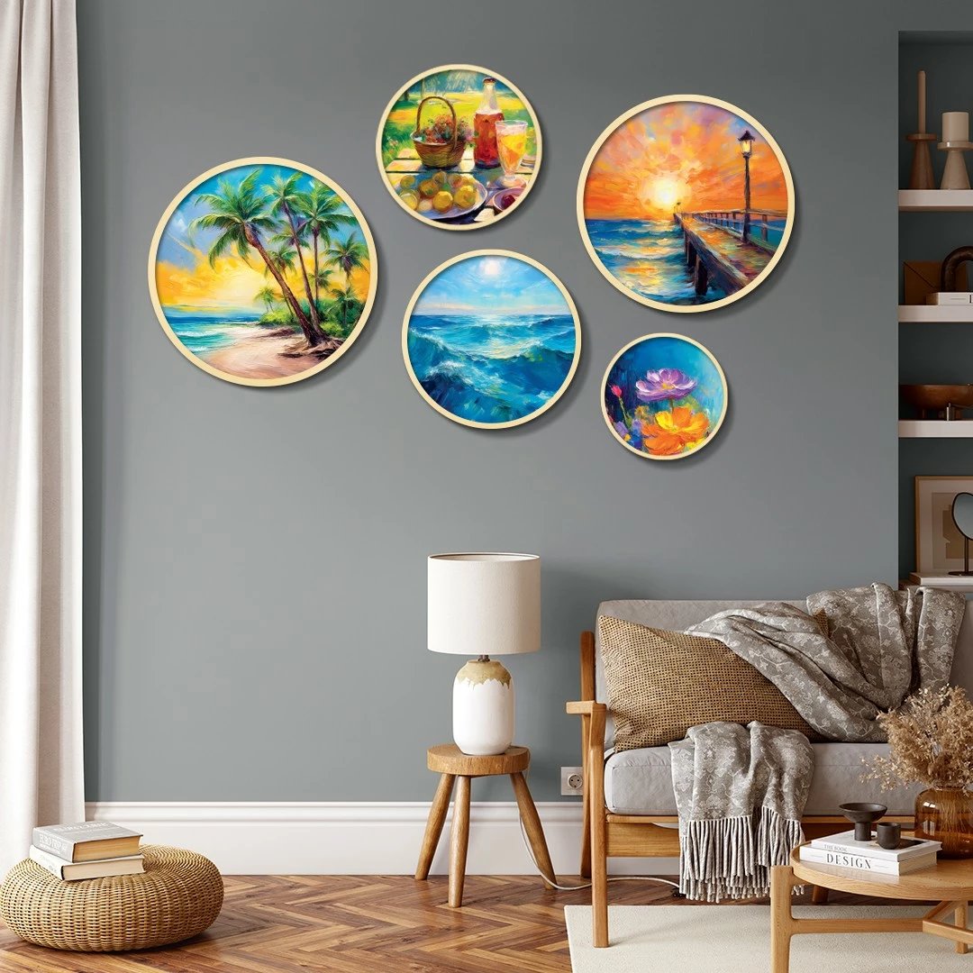 Set pikturash dekorative të kornizuara MDF, shumëngjyrëshe, 5 copë, Wallity, Yats-30