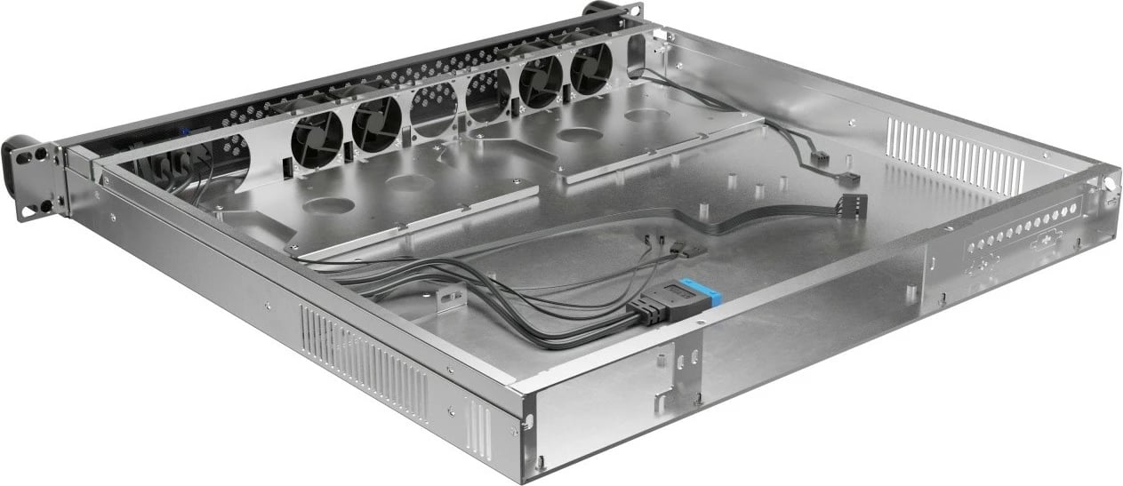 Kasë serveri RACK 19" 1U, Lanberg SC01-4201-10B, ATX/Micro ATX/ITX/SSI-CEB, PSU FLEX, 4x40mm PWM, 2x3.5" ose 2x2.5", 420mm, USB 3.0 x2, e zezë metal