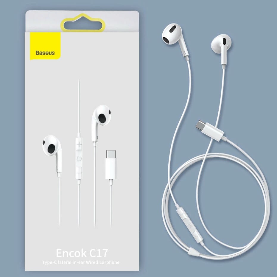 Kufje Baseus Encok C17 me mikrofon, USB-C, të bardha