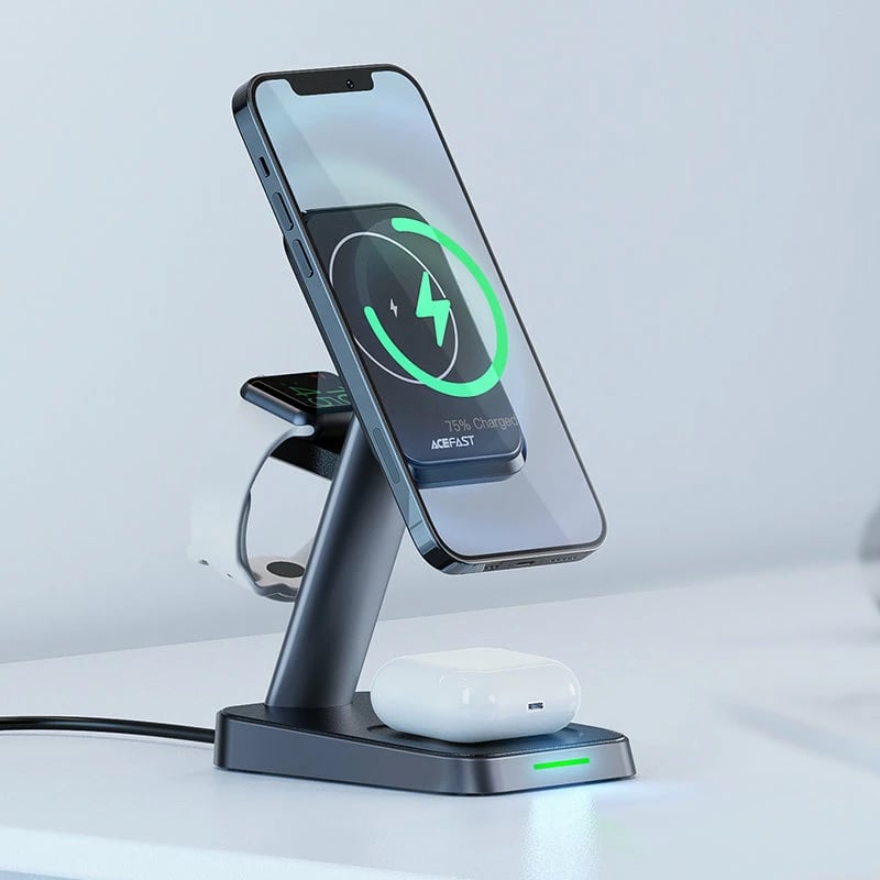 Karikues wireless Acefast E3, 15W, për iPhone me MagSafe, Apple Watch dhe AirPods, i zi