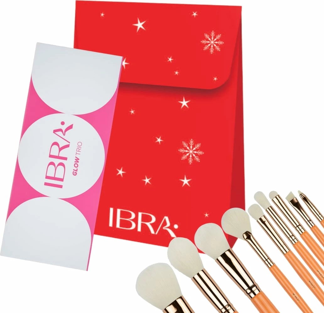 Set furça grimi + paletë highlighter për femra Ibra Set Krishtlindje, 10 copë