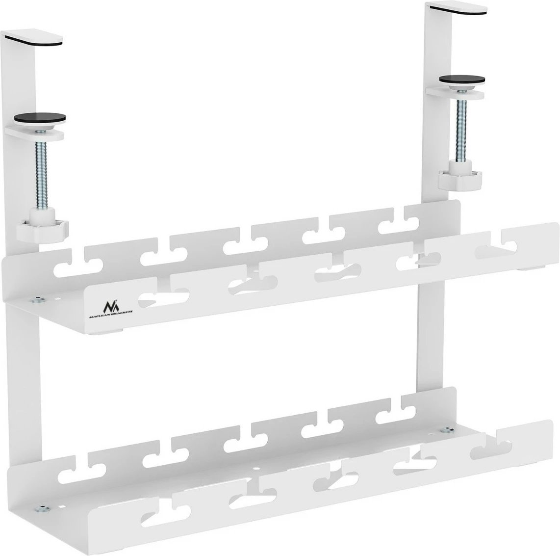 Organizues kabllosh nën tavolinë, Maclean MC-104W, 2 nivele, 40 cm, kapje me klema, ngarkesë 5 kg, i bardhë Organizues kabllosh nën tavolinë, Maclean MC-104W, 2 nivele, 40 cm, kapje me klema, ngarkesë 5 kg, i bardhë