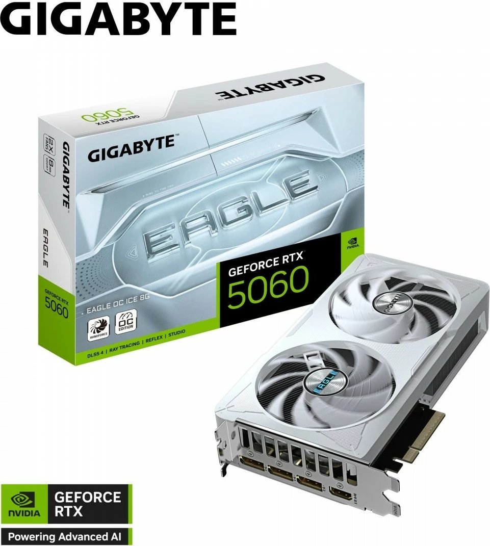 Kartë grafike Gigabyte GeForce RTX 5060 EAGLE OC ICE, 8GB GDDR7, e bardhë