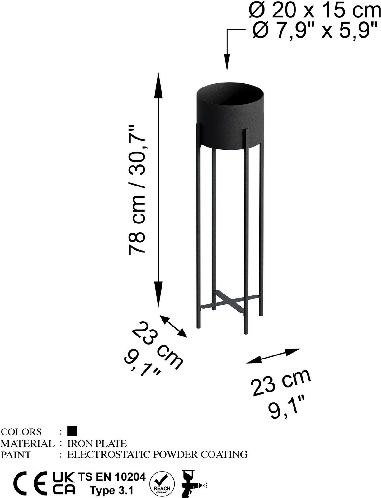 Vazo dekorative, metal i zi, Aberto Design, GED-025
