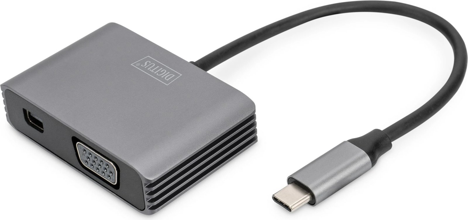 Adapter Digitus mini DP + VGA, 20cm, 4K/30Hz, alumini, argjendtë