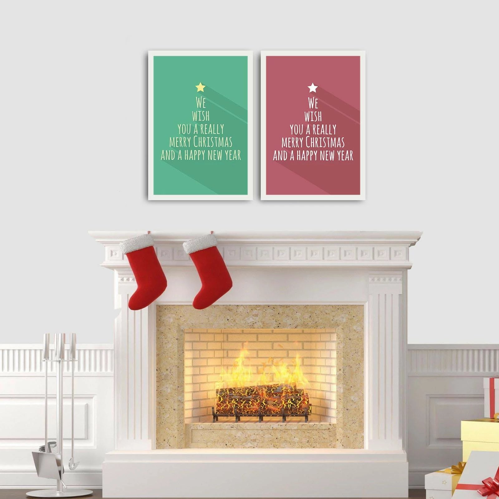 Pikturë dekorative me kornizë MDF, shumëngjyrëshe, 2 copë, Wallity, 2PBCTNOEL-07