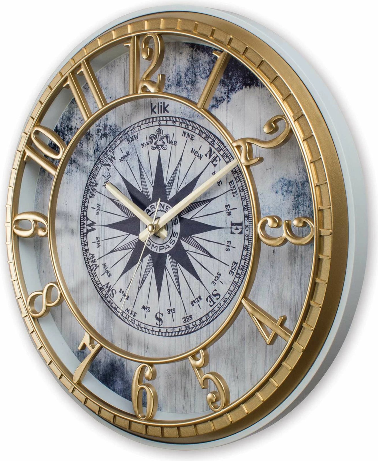 Orë muri dekorative Wallity, Hisar Compass, ngjyrë ari dhe kaltër, 40x40cm