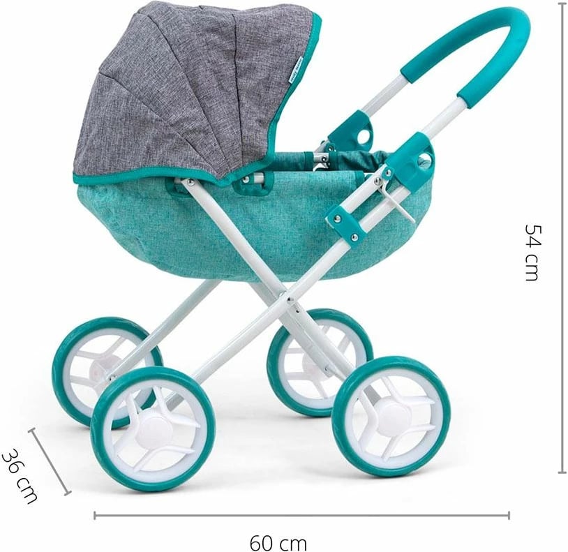 Karrocë lodër për kukulla, Milly Mally Dori Prestige, për kukulla deri 40 cm, palosëse, me tendë dhe dyshek, Mint