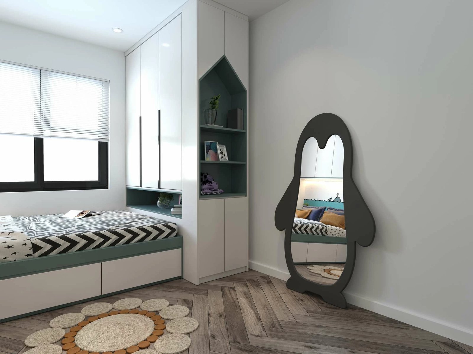 Pasqyrë qëndrore formë pinguini, ngjyrë e zezë, Skye Decor