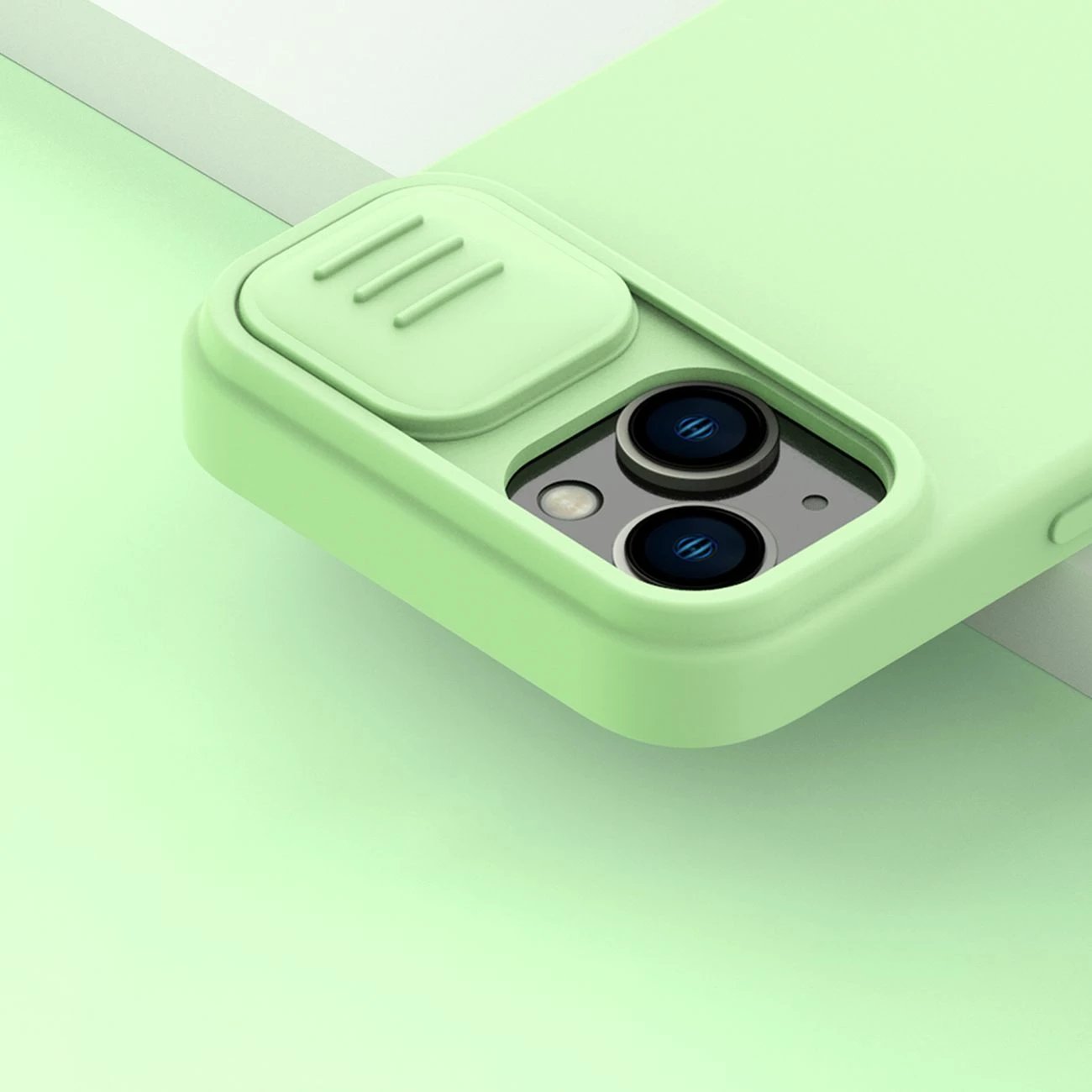 Mbështjellës Nillkin CamShield Silky Silicone për iPhone 14, me kapak kamere, kaltër